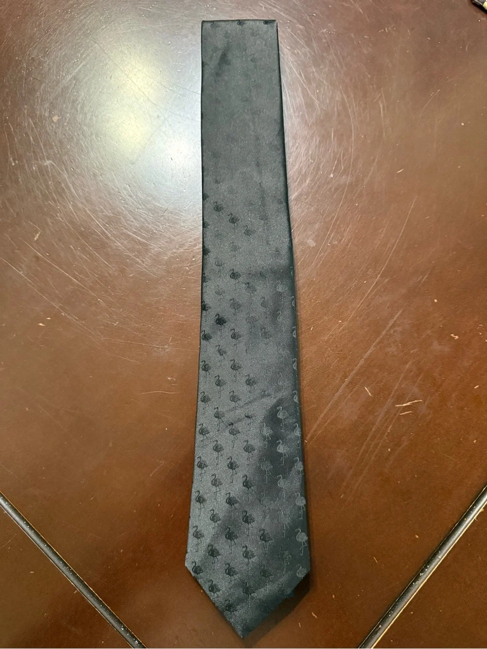 Express Black Jacquard Swan Pattern Silk-Blend Tie